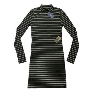 F21 Striped Knit Mock Neck Mini Dress S Long Sleeve Y2K Style Preppy On Trend